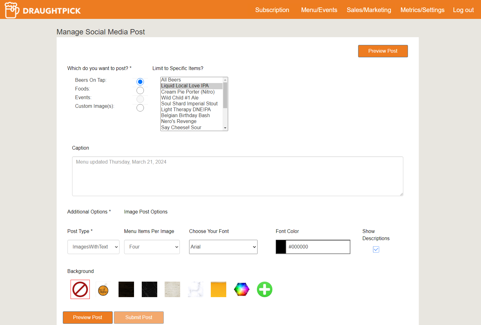 Screenshot of DraughtPick Social Media Integration - Create Post